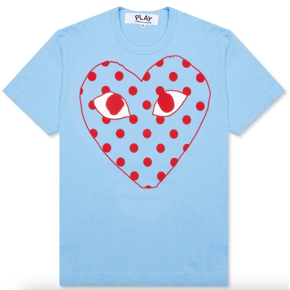 Comme des Garcons PLAY Pastel Polka Dot Logo T Shirt Blue